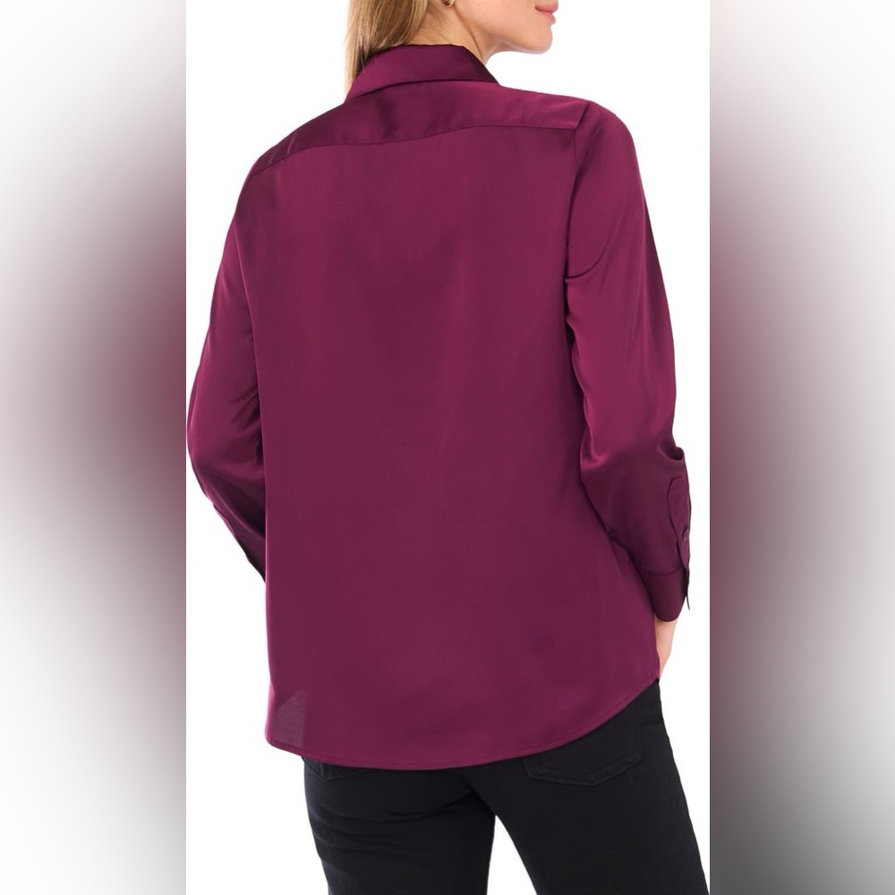 Vince Camuto Satin Long Sleeve Button-Up Shirt in Pickled Beet NWT - Picture 2 of 11